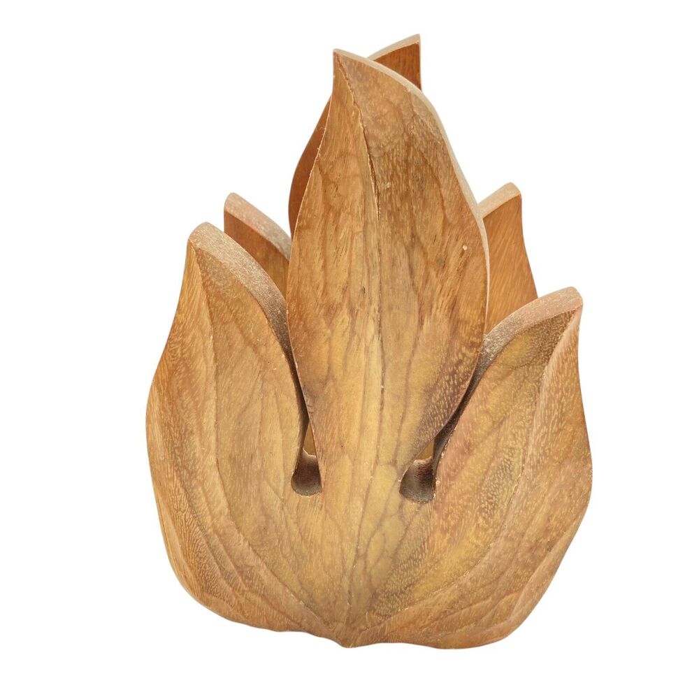 Vintage Pair of Koa Wood Hand Made Leaf Floral Bookends Metal Tropical Hawaii